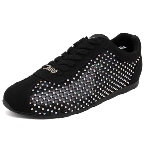 Juicy Couture Women’s Lace Up Sneakers, Lightweight Mesh Fashion Athletic Shoes for Walking, Everyday Casual Comfort Trainers Flirt Black Size 9.5