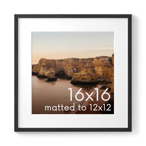 HAUS AND HUES Black Oak Wood 16x16 Picture Frame - Modern Square Frame with Mat, Minimalist Frame for Posters and Prints (16x16 in, Black, Set of 1)