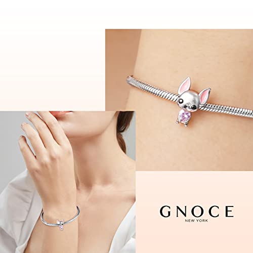 Image of GNOCE Embraces Heart Gemstone Bead Charms 925 Sterling Silver Wolf Fox Bear Husky Hedgehog Astronaut Chihuahua Dinosaur Rabbit Koala Axolotl Angel Tiger Dog Unicorn Cat Jewelry Gift for Women