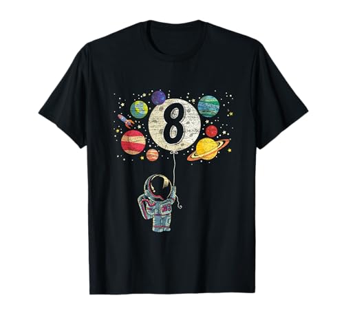 8 Years Old Birthday Boy Gifts Astronaut 8th Birthday T-Shirt