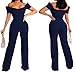 KnoInt Navy Blue Sexy Off Shoulder Jumpsuits for Women Elegant Plus Size Short Sleeve Party Clubwear Outfit Dressy High Waist Pants Long Wide Leg Back Zipper,Large
