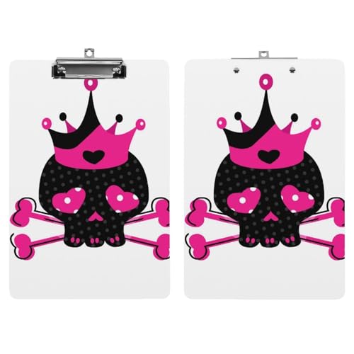 Porte document avec clip A4 crâne rose et planchette rigide - 7
