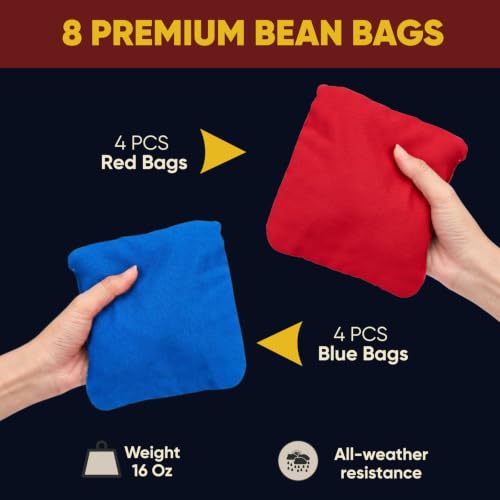 Image of Cornhole Board Set for Adults, Premium Wooden Bean Bag Toss Game with 8 All-Weather Bean Bags, Integrated Bean Bag Storage, Foldable Legs Outdoor Game