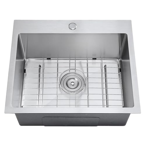 TSIBOMU 21 inch Kitchen Sink Drop in, 18 Gauge Stainless Steel Brushed Single Bowl Topmount Kitchen Sink with 1 Faucet Hole,D21" x W18" x H9" -  wen zhou bang mu jia ju yong pin you xian gong si, LH2118UW-24