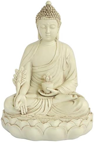 Buddha Groove Healing Medicine Buddha Statue with Elegant Off-White Finish and Made of Cast Stone in a Minimalist Serene Design | 11.5 Inches Tall