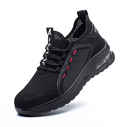 gojiang Chaussures de Travail de sécurité Hommes Femmes Bout en Acier Chaussures de sécurité Anti-crevaison Protection Respirant léger Baskets Confortables Unisexe black44 Cover