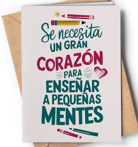 Tarjeta De Agradecimiento Para Profesores - Tarjeta Felicitacion Profesora Guardería, Infantil, Primaria Fin De Curso - Regalos Despedida Profe, Seño, Maestra - Postal Para Profes - Gran Corazón Eu 55