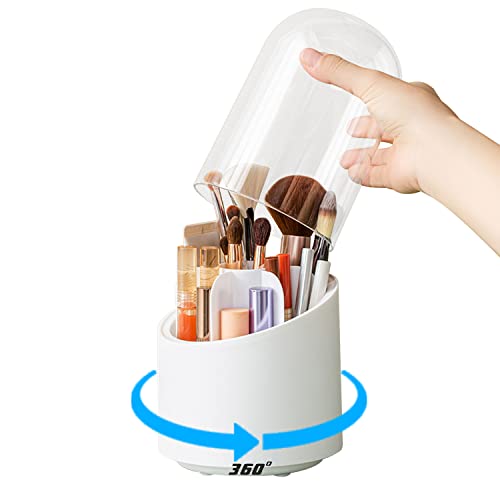 MAGGHEVI メイクブラシケース 360度回転 メイクブラシスタンド メイクブラシスタンドボックス ふた付き化粧筆収納 ブラシスタンド 綺麗 透明 化粧ブラシホルダー 円筒型 7仕切 収納に便利