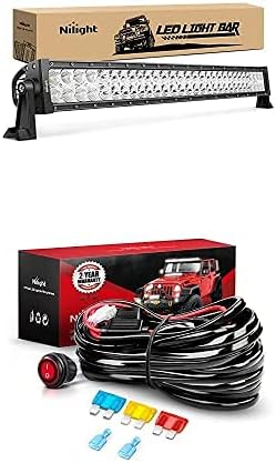 Nilight LED Light Bar 32Inch 180W Spot Flood Combo Led Off Road Lights with 12V 14AWG Wiring Harness Kit-1 Lead, 2 Years Warranty