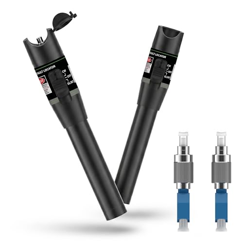 Image of 2-Pack Fiber Optic Visual Fault Locator Kit, Red Light Fiber Tester for Single Mode and Multimode Cable, VFL Pen Compatible with SC ST FC LC Connectors, Network Maintenance Test Tool