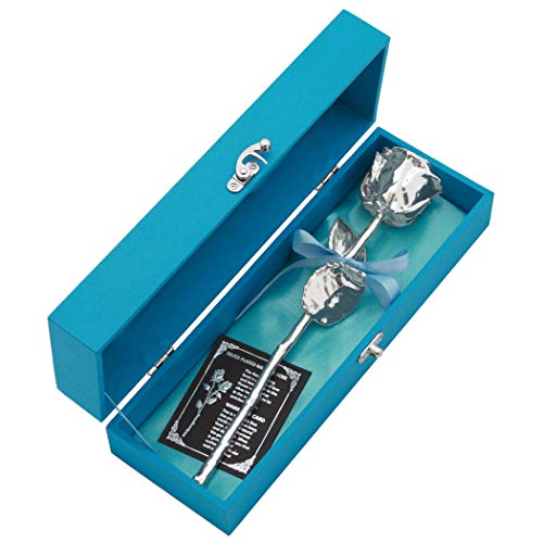 Echte Silberne Rose mit Widmung: Ich liebe dich , überzogen mit 925er Silber, ca. 28 cm lang, inkl. hochwertiger Satin-Geschenkschatulle und Echtheitszertifikat