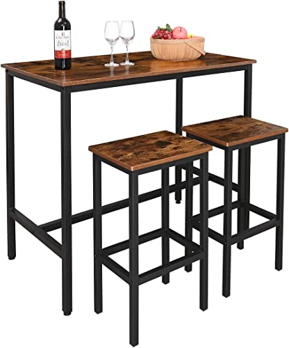 H JINHUI Mesa de bar con taburete de bar, grupo de comedor, mesa de bistró con 2 sillas, diseño industrial, mesa de comedor, madera vintage, color marrón y negro Cover