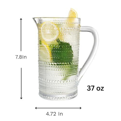 Hobnail Glass Pitcher, Vintage Beaded Beverage Dispenser - 37 oz by Khen - Used condition - Image 9