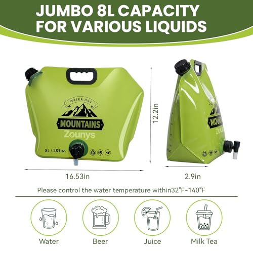 4Pack Contenedor de Agua Plegable 8L/2 Galones, Bolsa de Almacenamiento de Agua a Prueba de Fugas, Reutilizable para Viajes, Camping y Senderismo miniatura 3