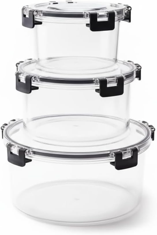 Pack of 3 Vacuum Food Storage Containers with Lids - Airtight, Moisture-Proof, Stackable Plastic Set for Pantry Organization & Kitchen Storage Essentials (3, Rectangular)