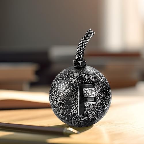 MillMB Initial Bomb Paperweight Humor Decor with Ball Paperweight Functional and Stylish Office Paperweight Gift for Office Co-Worker Boss,Student with Letter Paperweight Desk Decor(F)