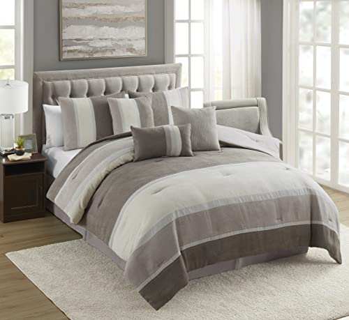 Queen Comforter Set Ultra Soft Faux Suede Fashion Bedding Sets With Shams, Throw Pillows, And Bed Skirt, Queen, Taupe #TOP21