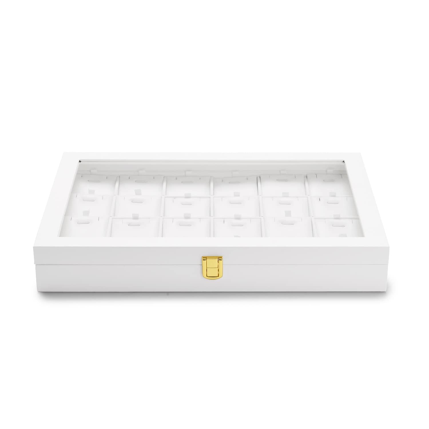 24-Fächer-Halskettenablage Lederaufbewahrungsbox Mit Transparentem Deckel – Abschließbare Schmuckschatulle Für Mehrere Halsketten Und Anhänger – Geeignet Für Frauen Und Mädchen (weiß)