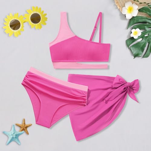 Girls Swimsuit 3 Piece Bathing Suits Bikini Set with Beach Cover Up Skirt Girls' Swimwear 7-14T4