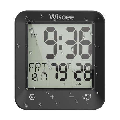 Wisoee Waterproof Shower Clock Bathroom Timer, Digital Wall Clock with Countdown, Touch Screen...