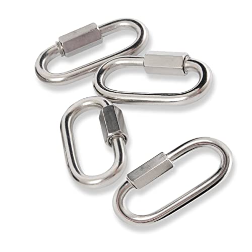 Lependor Quick Links, 304 Stainless Steel Carabiner D Shape Chain Links For Camping, Outdoor, Fence Gate Swings, Pet Dog - 4 Pcs M8 (5/16") #TOP1