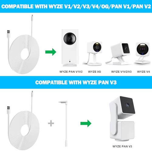 Image of 2 Pack 30FT Power Extension Cable Compatible with Wyze Cam v4 /v3 /OG,Wyze Cam Pan v3 /v4,Blink,eufy,NestCam Indoor,Amazon Cloud Camera,USB A to USB C (White)