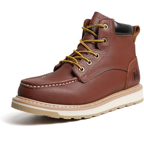 HANDMEN 6" Soft Toe Mens Work Boots, EH Leather Non-Slip Durable Breathable Shoes (VCK3036D/ 9.5)