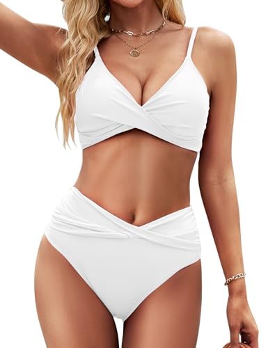 Women Two Piece Swimsuit Twist Front Bikini Sets High Waisted Adjustable Straps Bathing Suit