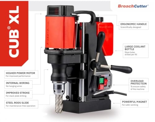 Image of CUB XL Magnetic Drill Machine 36 mm x 50 mm Magnetic Core Drill Machine Magnetic Drilling Machine 36 mm Diametre 50 mm Depth Of Cut 1100 Watt Red & Black
