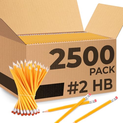 Rosmonde Pencils Bulk, 2500 Pack, Pencils Sets, Pre Sharpened #2, Easy Hold Grip With Erasers On Top, #2 HB Value Pack, Bulk Supplies for Back To School, College Essentials & Office