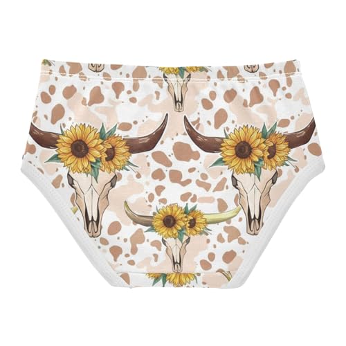 Cow Skulls Sunflowers Panties for Girl Toddler Underwear Floral Cotton Artistic Briefs Undies Kids 2t2