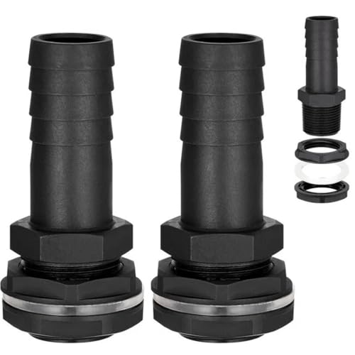 FiTspi 2Pcs Garden Water Tank Overflow Vent, 25mm Water Butt Barbed Linking Pipe Connector with Nut & Washer, Double-Threaded Nozzles Suitable for Rain Barrels, Garden Taps, Outdoor Watering Systems
