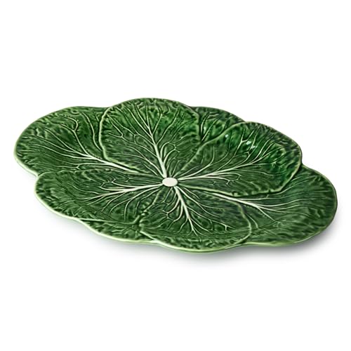 Le Jardin Green Cabbage 3D OVAL PLATTER 17 x 12.25 Sculpted Green Stoneware Leaf Platter Heirloom-Inspired Serveware for Seasonal Spring & Summer Dining and Entertaining