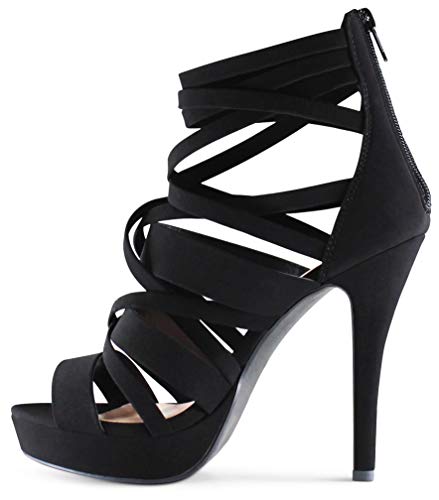 Marcorepublic Dubai Women's Open Toe High Platform Ankle Strap High Heels Stiletto Sandals - (Black Nbpu) - 9 #TOP5