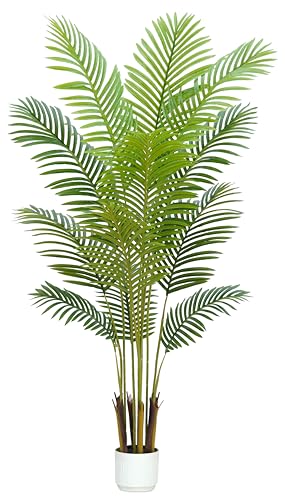 5FT Faux Palm Tree Indoor with White Pot, Realistic Leaves, 12 Trunks and Adjustable Branches, Tall...