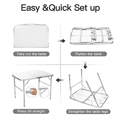 Giantex Folding Table Portable Camping Table W/3 Adjustable Heights, Aluminum Lightweight Picnic Table W/Carrying Handle For Outdoor Cooking Picnic Camping Party Bbq (35.5''L X 24''W X 26''H) #TOP4