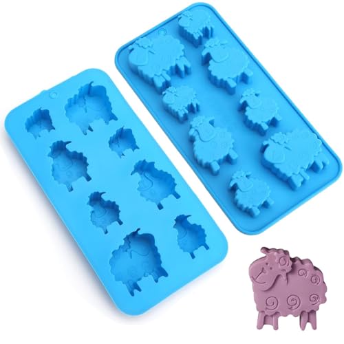 Molde para Hornear Chocolate con Forma de Oveja Pequeña de 8 Agujeros, Moldes de Fundición de Silicona,Agujeros Eid Mubarak Molde Animal Molde De Chocolate,Herramienta de Cocina（Azul）