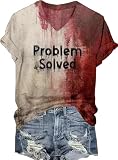 kfulemai Womens I'm Fine Bloody Halloween Shirt Sanderson Sisters Short Sleeve Problem Solved Blood Horror Graphic Tee(L,V-Problem)