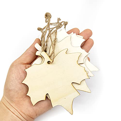 20 Pack Wooden Maple Leaf Cutouts Unfinished Wood Maple Leaf Ornaments Fall Leaf Diy Craft Gift Tags With Ropes For Fall Harvest Thanksgiving Christmas Home Party Decoration #TOP4