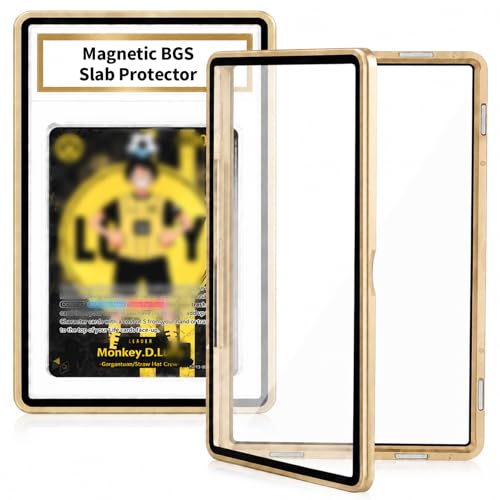 Magnetic BGS Slab Protector - UV Protection Tempered Glass & Aluminum Metal Bumper for 35PT Beckett Graded Cards 9-Point Secure Lock Display Guard with Padding Stickers for Stability (Light Gold)