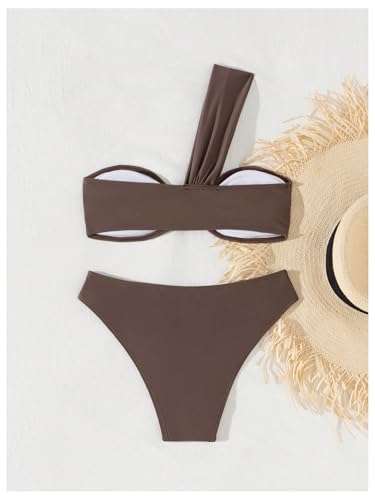 SOLY HUX Women's One Shoulder Twist Front Bikini Set Ruched High Cut Swimsuit Two Piece Bathing Suit2