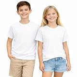 KHIM Kids Adult Pack of 2 Plain PE T Shirts Boys Girls Active Wear Crew Neck T-Shirt Lightweight & Breathable Fabric Ideal for PE and School Uniform - White