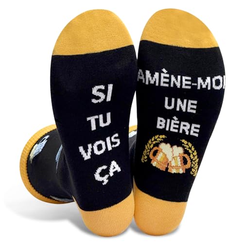 Chaussettes Unisexe Rigolotes Humour 39-46 Coton Fantaisie,Un Cadeau Original Pour Anniversaire, Noël et La Saint (FR/ES, Numérique, 39, 46, Taille normale, Taille normale, Standard, Black&Yellow)