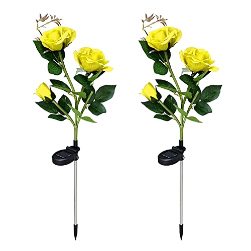 Luces solares Exterior Jardín, XVZ lámparas Decorativas LED Rosas Solares, impermeable lámpara solar con flor más grande y panel solar más ancho, para jardín césped terraza camino (amarillo) Cover