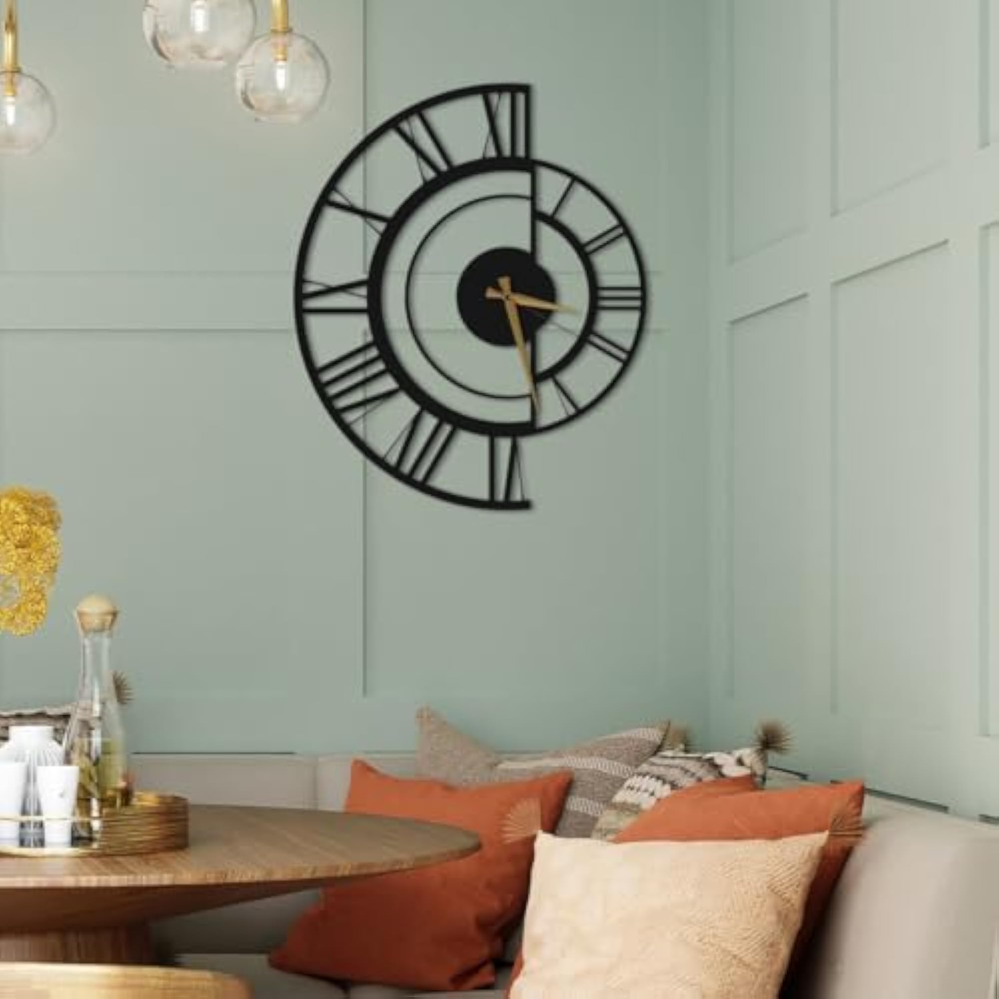 Half Circle Design Metal Wall Clock, Unique Home Decor