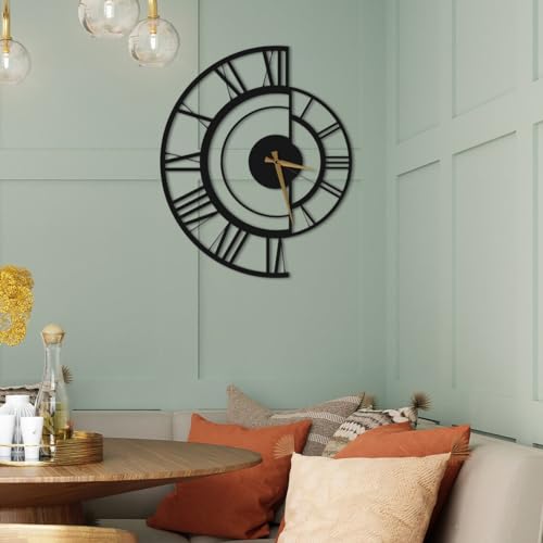 Image of Designer Metal Wall Clock for Living Room | Antique Stylish Fancy Decorative Big Size Wall Watch for Bedroom, Office, Kitchen, Dining, Hall and Decor (Black(ST-13), 40CM)