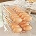 theaoo Egg Holder for Fridge, Automatic Rolling Egg Container for Refrigerator, Clear Plastic Egg Dispenser, Stackable Eggs Organizer with Quick Removable inner Tray For Organizers and Storage, 2 Pack