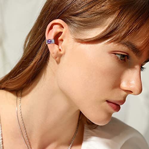 Bestyle Silver Ear Cuff Earrings Cz Created Heart Diamond Ear Cuffs | Classic Silver February Amethyst Birthstone Earrings For Women, Great Birthday Gift For Daughter/Wife/Mom/Grandma #TOP1