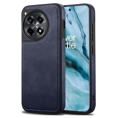 Image of Leather Case for OnePlus 12R Premium Protective Stylish Slim Cover with Shockproof Raised Edges Blue
