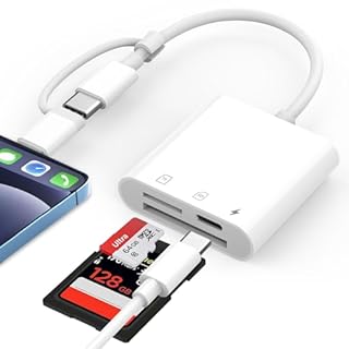 Lecteur de Carte SD pour iPhone, Lightning & USB C Adaptateur Carte SD pour Micro SD/SD, Lecteurs Carte Mémoire Externes pour iPhone 16/15/14/13/iPad/Samsung/Caméra